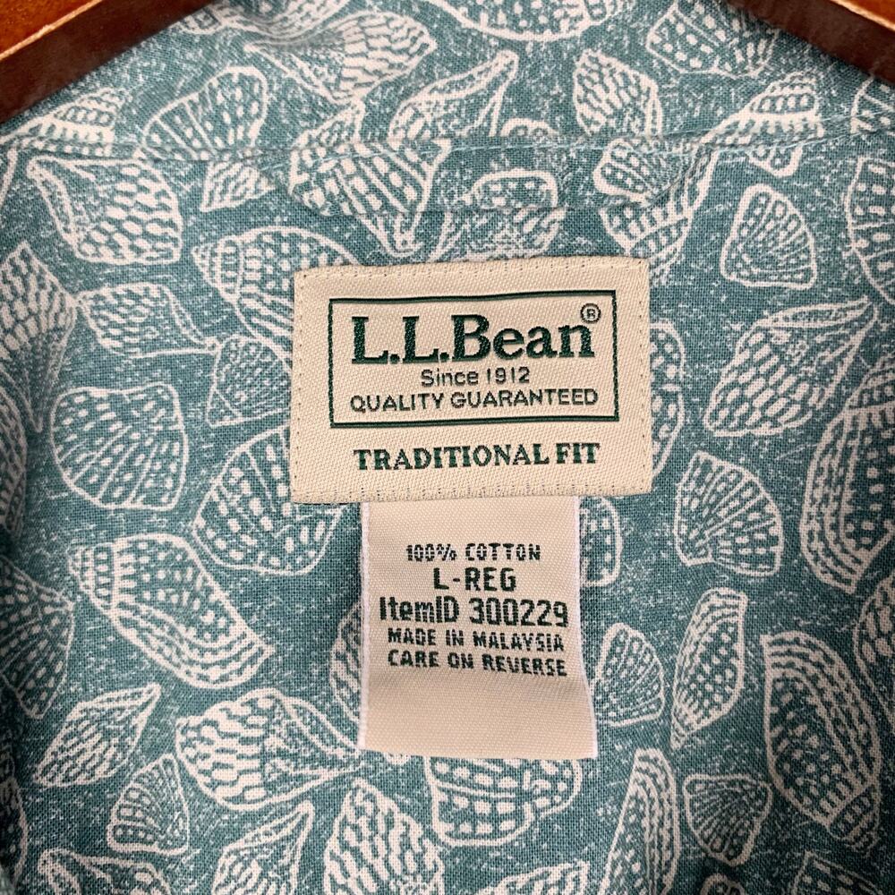 LL Bean Shirt Short Sleeve Traditional Fit Cotton Green Shell Casual Men's L - Picture 6 of 7